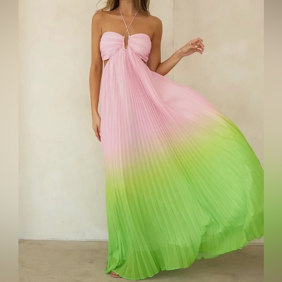 Red Dress Boutique 🌴🩷 Allegra Ombré Sweetheart Pleated Halter Maxi Dress - Picture 1 of 8